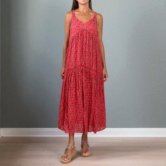 JOIE BONDI V-NECK TIERED SLEEVELESS MIDI DRESS - Picture 1 of 10